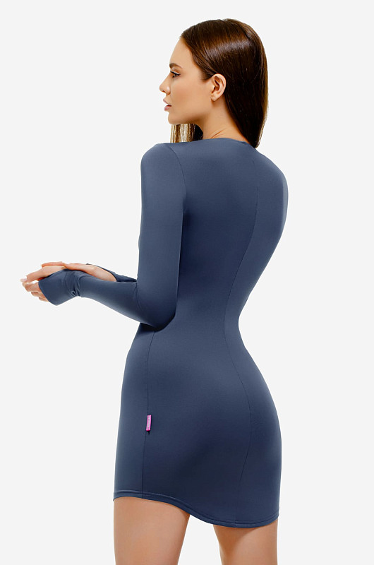 Платье мини из бифлекса, серо-голубой - Фото 5