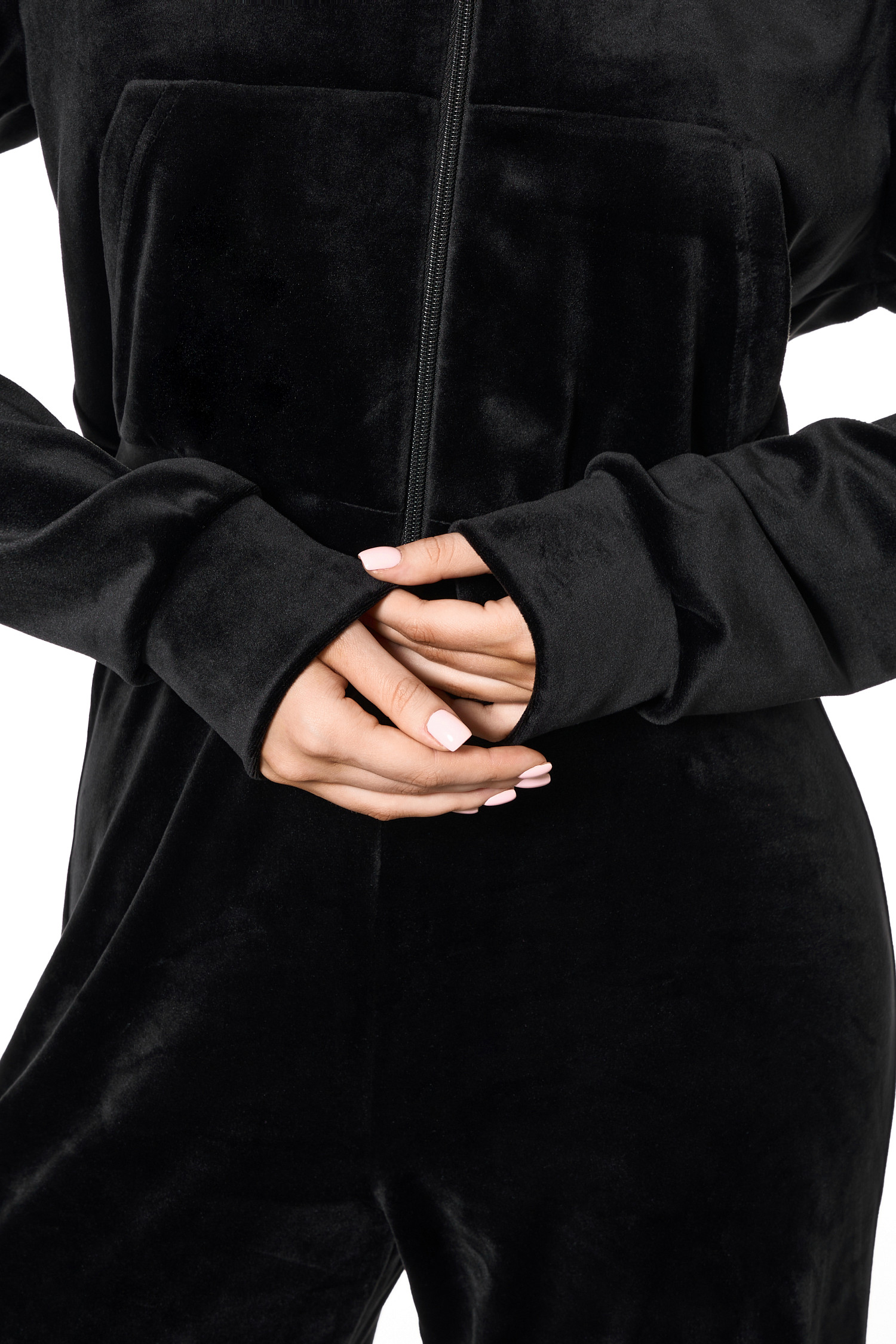 Зип - худи из велюра SVYATAYA, черный - Фото 2