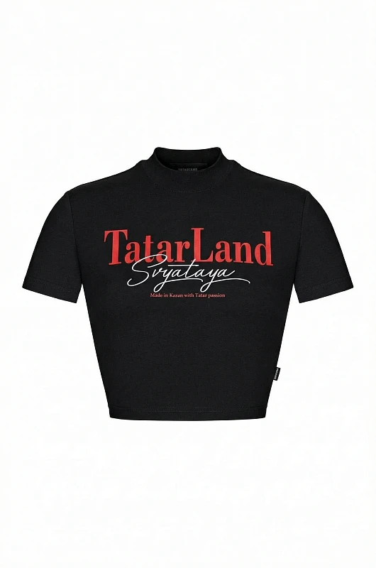 Кроп - футболка с принтом “ Tatar land”, черный - Фото 1