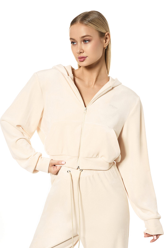 Зип - худи из велюра SVYATAYA, сливочный - Фото 1