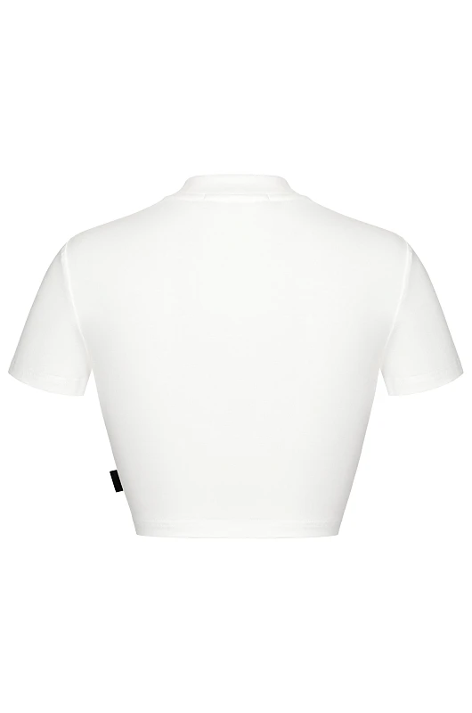 Кроп - футболка с высокой горловиной, молочный - Фото 2