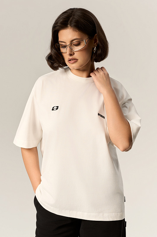 Футболка с акцентными плечами, молочный - Фото 3