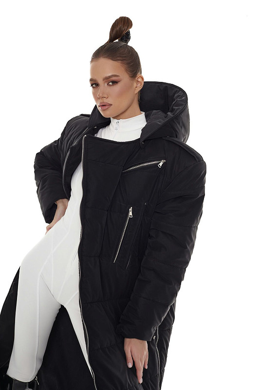 Пуховик - косуха длины макси, черный - Фото 5