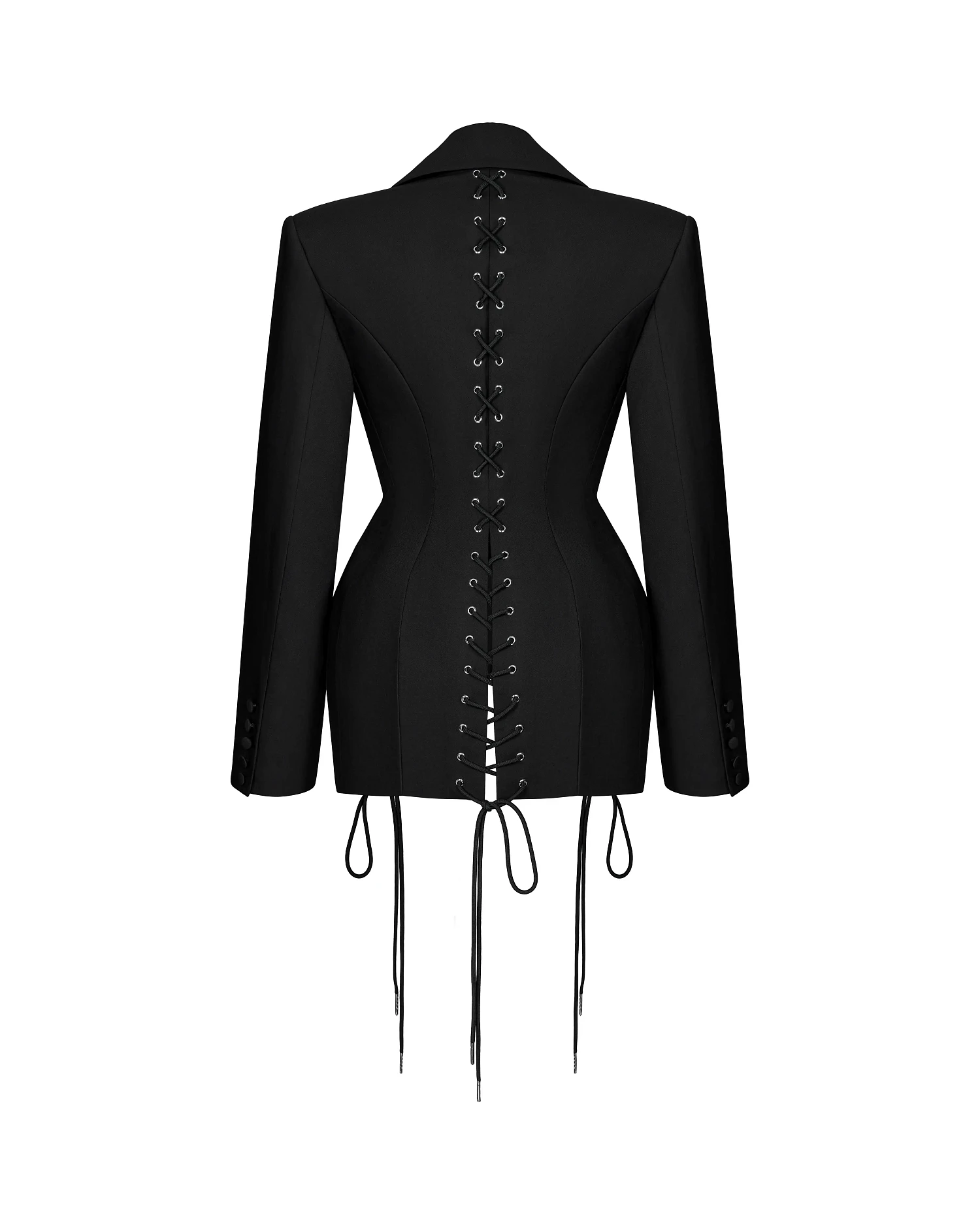 Жакет приталенный со шнуровкой, черный - Фото 2