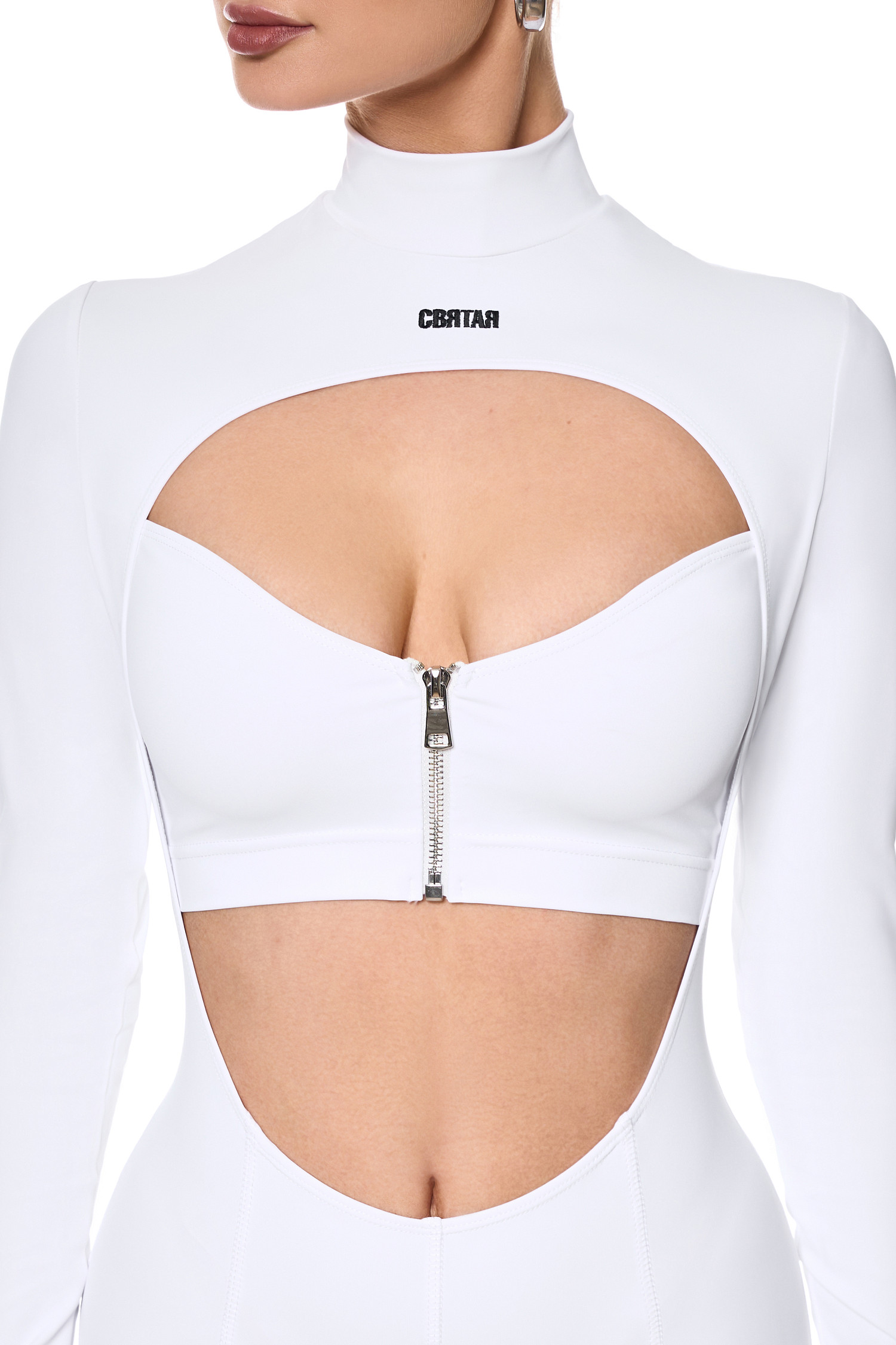 Комбинезон с декоративными молниями, белый - Фото 4