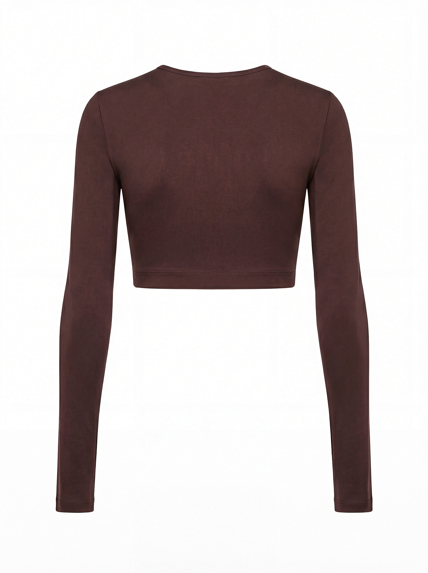 Лонгслив укороченый, шоколадный - Фото 3