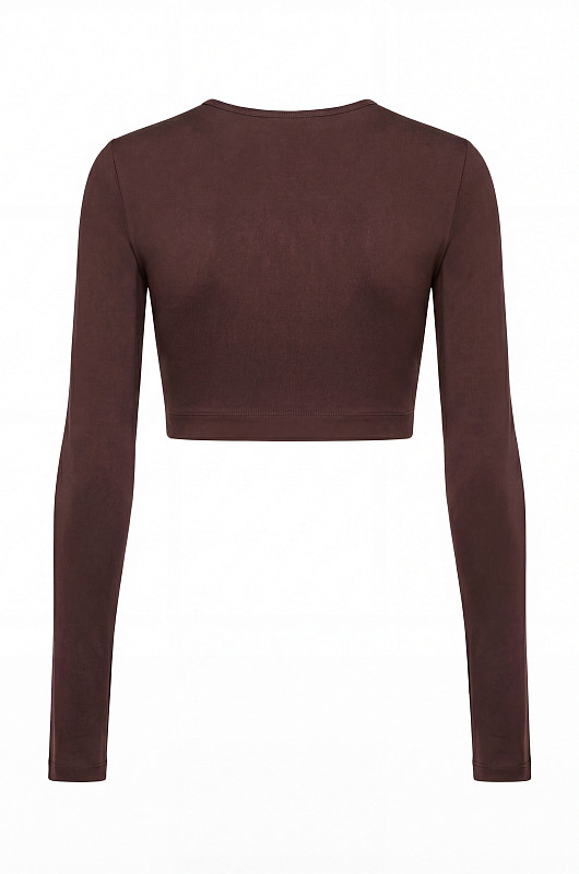 Лонгслив укороченый, шоколадный - Фото 2