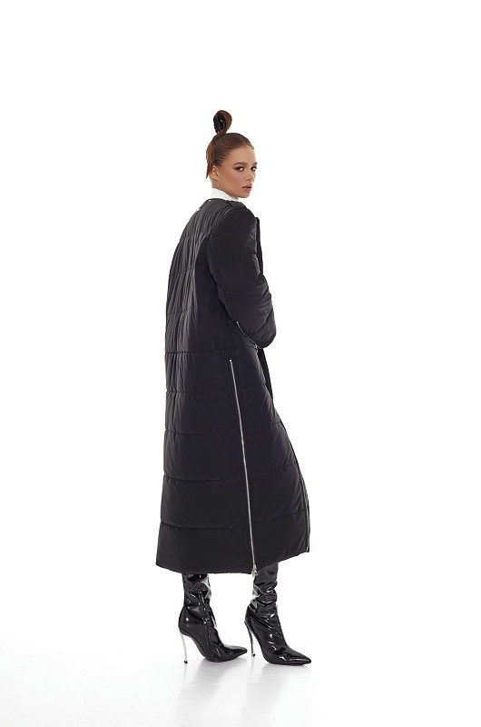Пуховик - косуха длины макси, черный - Фото 4