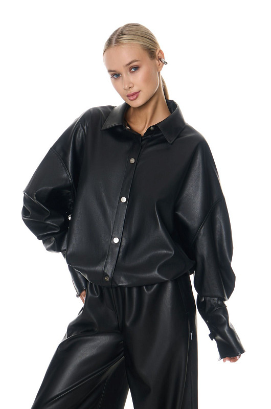 Рубашка из экокожи, черный - Фото 3