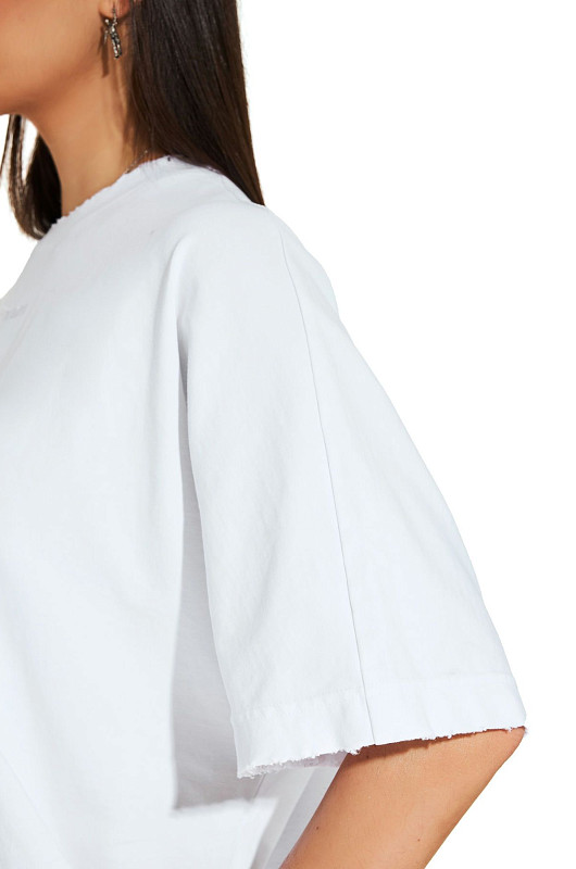 Футболка oversize с рваным эффектом, белый - Фото 3
