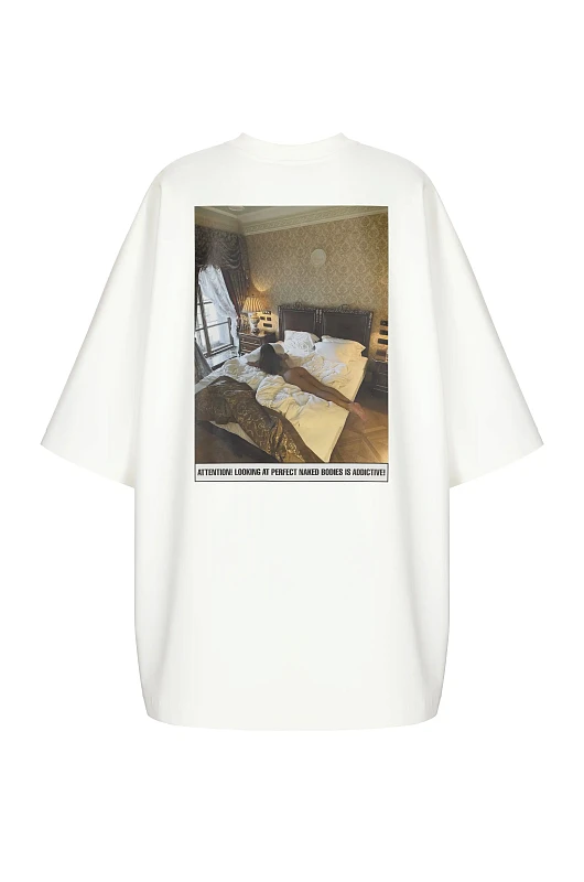 Футболка oversize с иллюстрацией, молочный - Фото 1