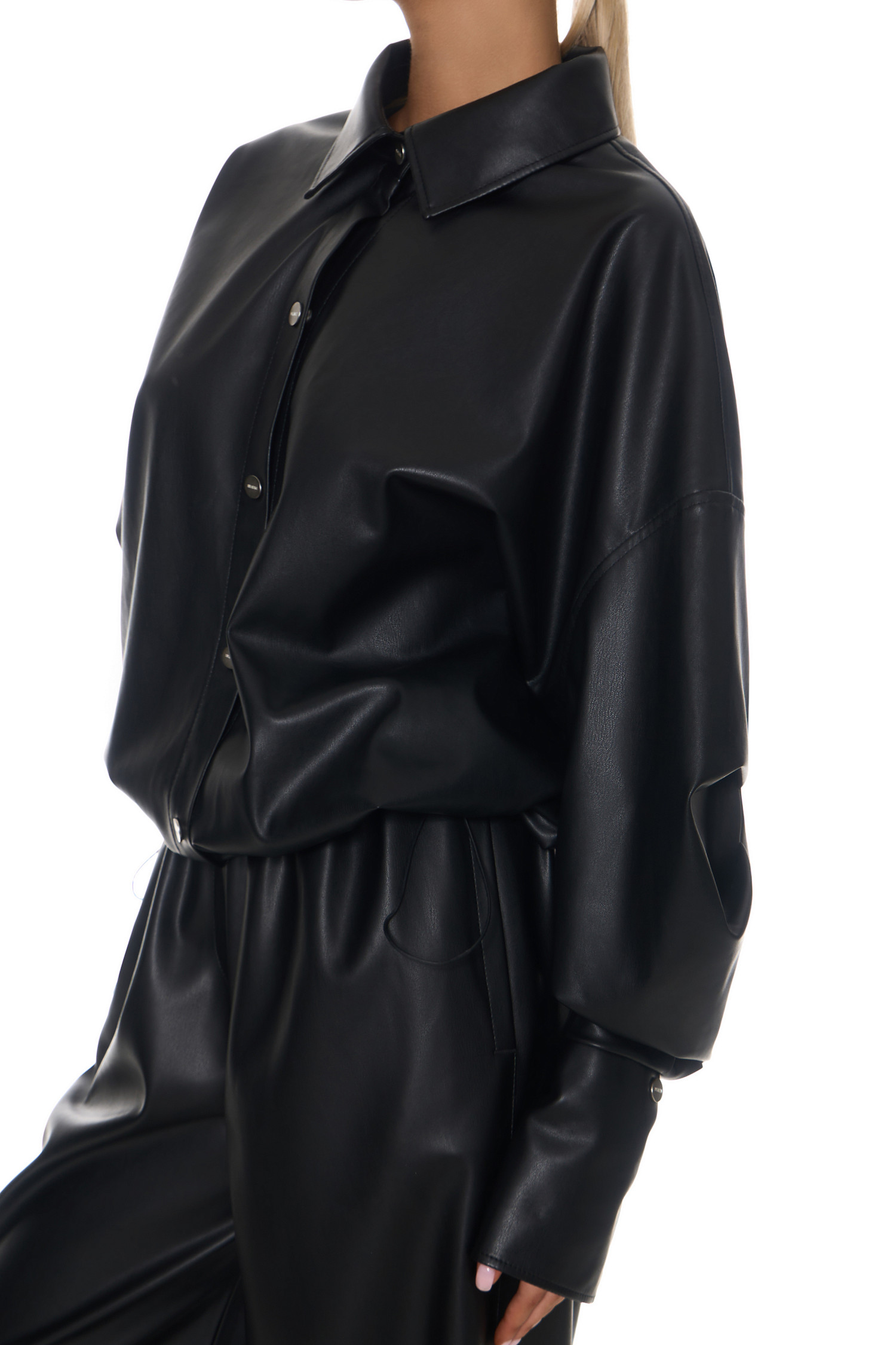 Рубашка из экокожи, черный - Фото 1