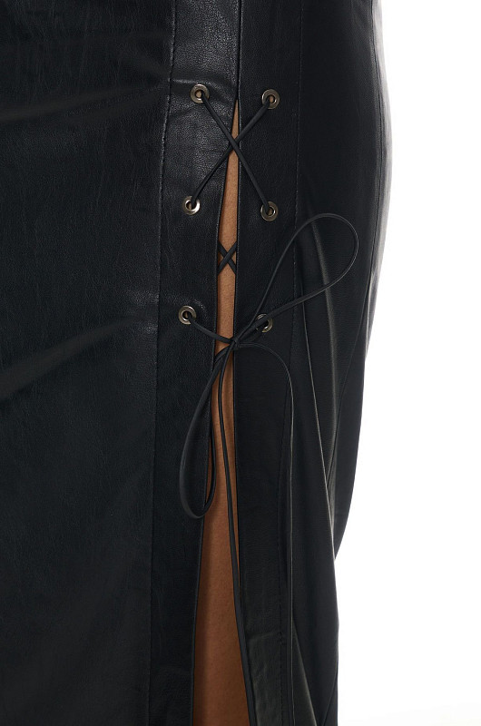 Юбка макси со шнуровкой, черный - Фото 3