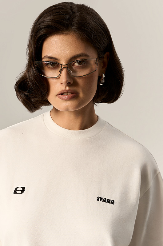 Футболка с акцентными плечами, молочный - Фото 5