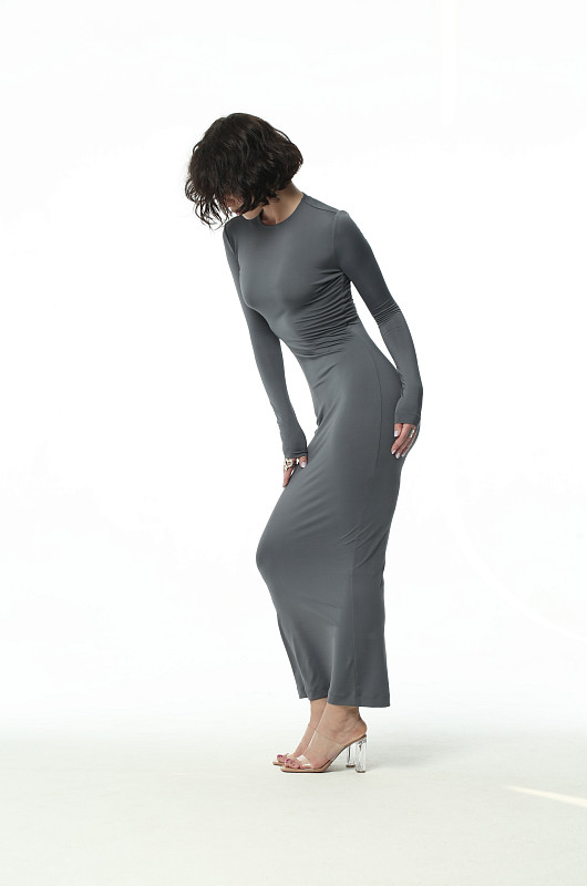 Платье макси из бифлекса, графитовый - Фото 3