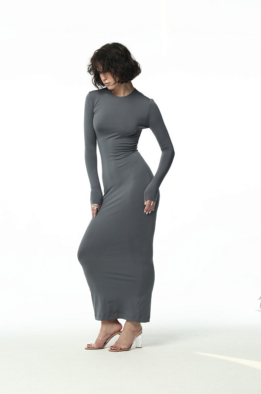 Платье макси из бифлекса, графитовый - Фото 2