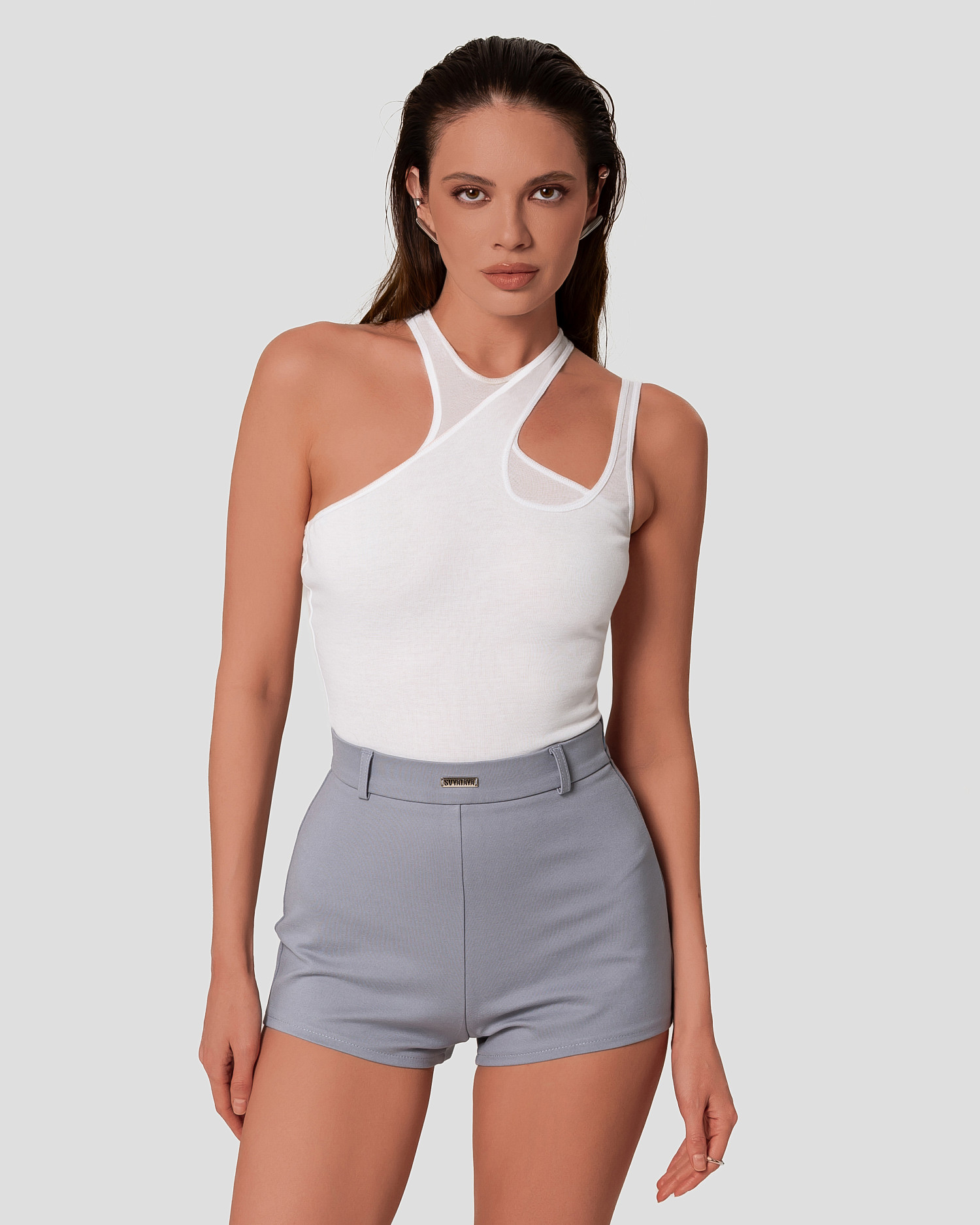 Шорты мини эластичные, серый - Фото 8