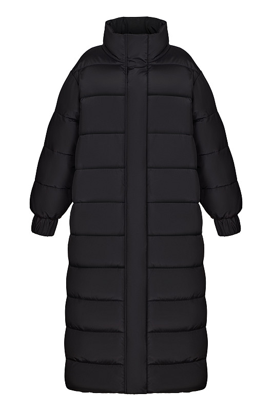 Пуховик long, черный - Фото 1