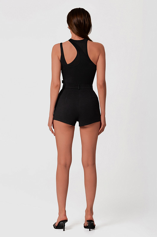 Боди - майка с асимметричными бретелями, черный - Фото 2