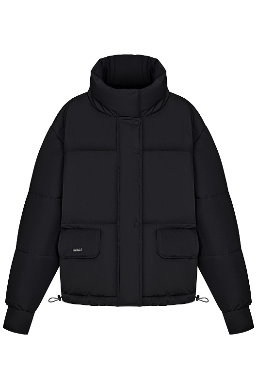 Пуховик укороченный, черный - Фото 1