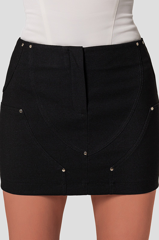 Юбка мини с рельефами, черный - Фото 3