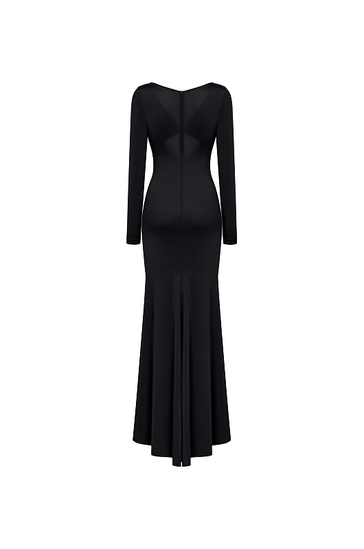 Платье макси с железным элементом, черный - Фото 2