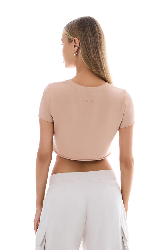 Кроп - футболка с необработанным низом, бежевый - Фото 5