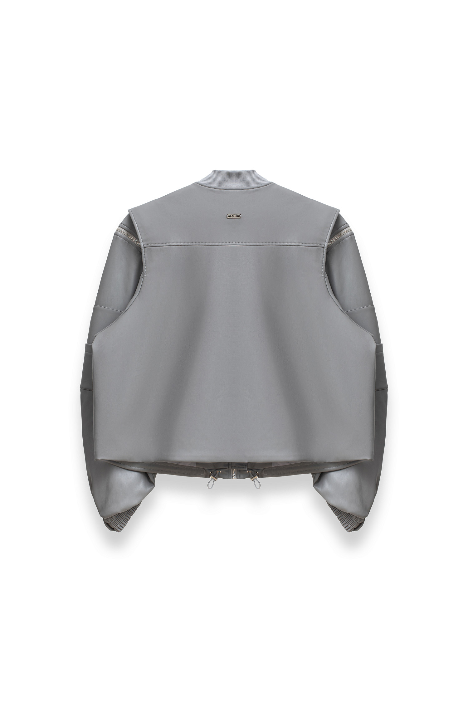 Бомбер из экокожи, серый - Фото 3