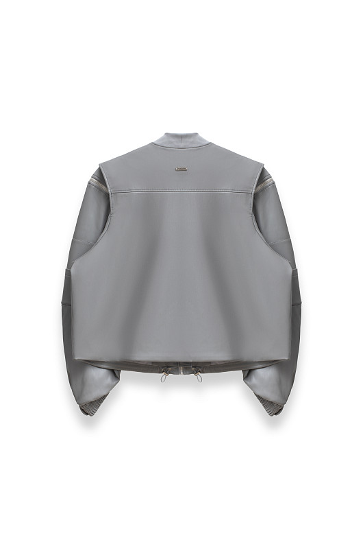 Бомбер из экокожи, серый - Фото 2