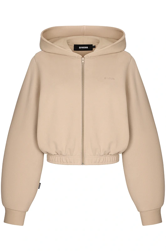 Зип - худи SVYATAYA укороченный, бежевый - Фото 1