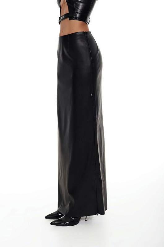 Юбка макси из экокожи, черный - Фото 2