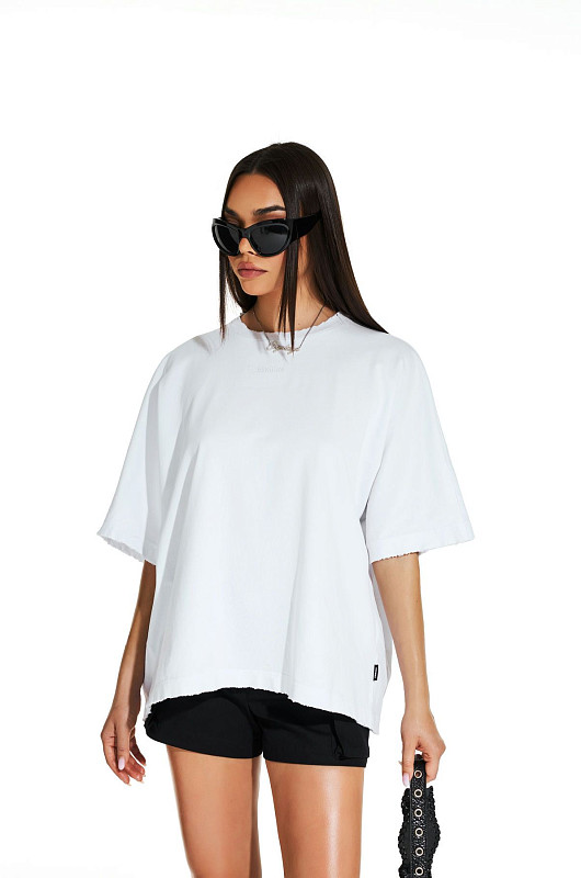 Футболка oversize с рваным эффектом, белый - Фото 1