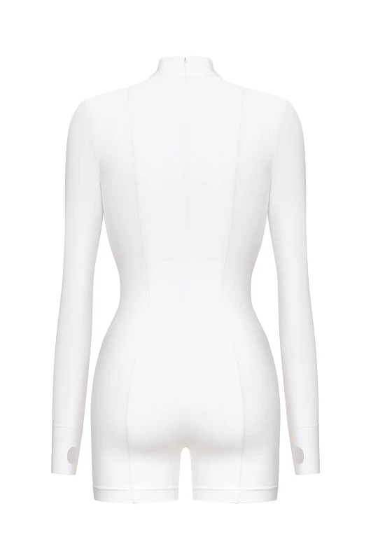 Комбинезон с декоративными молниями, белый - Фото 2