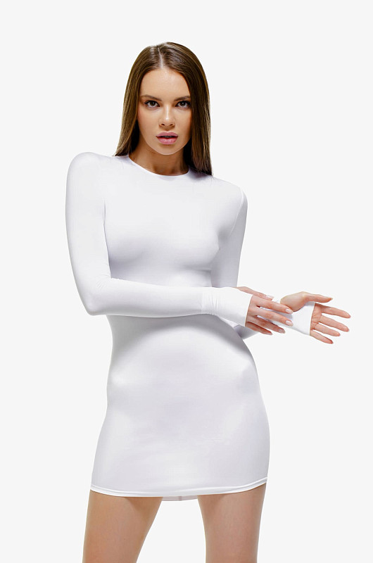 Платье мини из бифлекса, белый - Фото 1