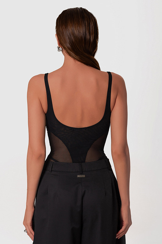 Боди из сетки с фигурными элементами, черный - Фото 4