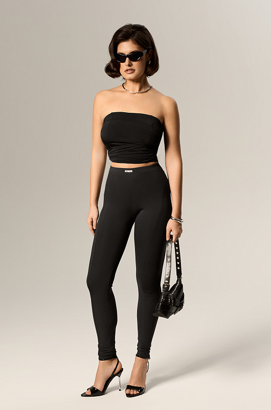 Леггинсы с фигурными рельефами, черный - Фото 2