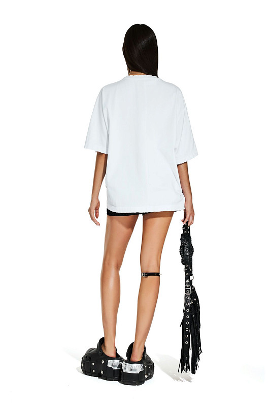 Футболка oversize с рваным эффектом, белый - Фото 6