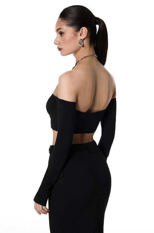 Топ - бандо с длинными рукавами, черный - Фото 5