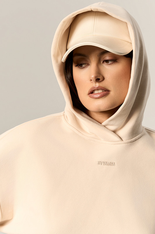 Худи с драпировкой, бежевый - Фото 4