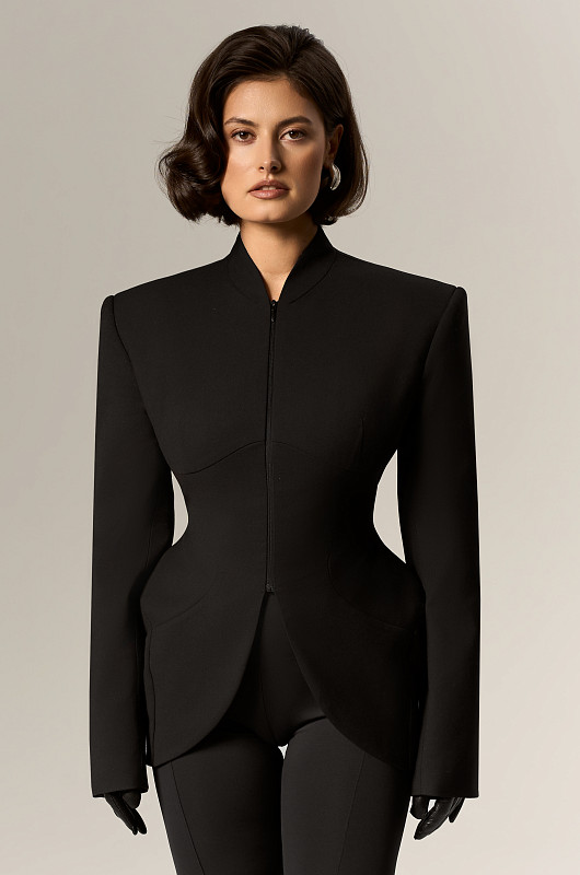 Жакет с акцентной линией бедер, черный - Фото 4