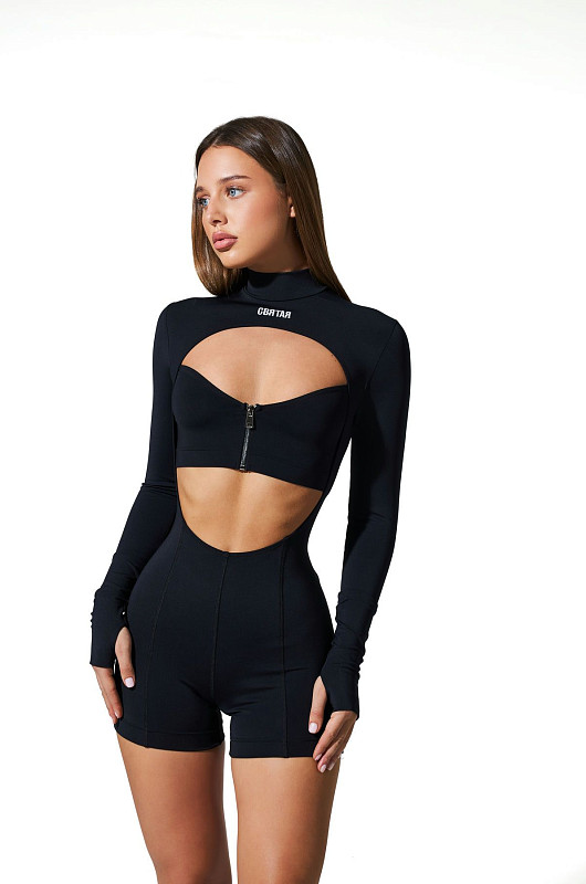 Комбинезон с декоративными молниями, черный - Фото 3