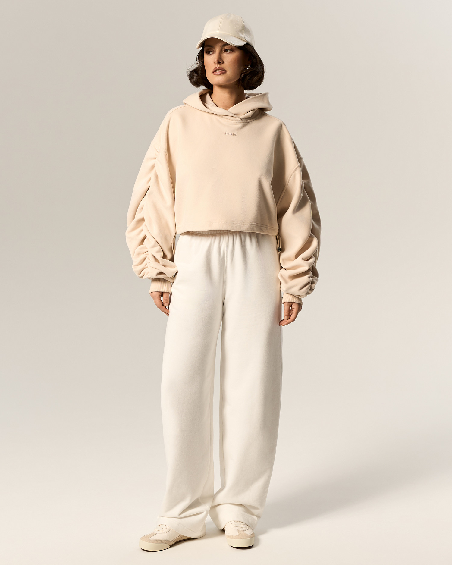 Худи с драпировкой, бежевый - Фото 4