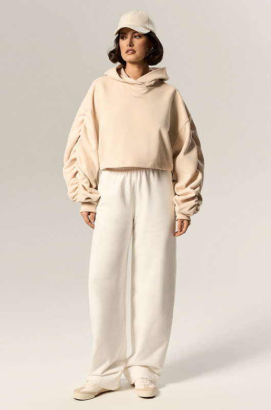 Худи с драпировкой, бежевый - Фото 3