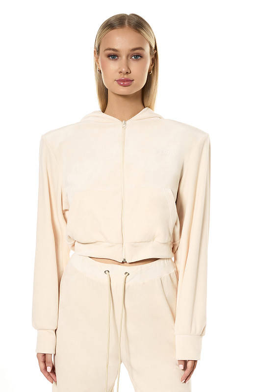 Зип - худи из велюра SVYATAYA, сливочный - Фото 5