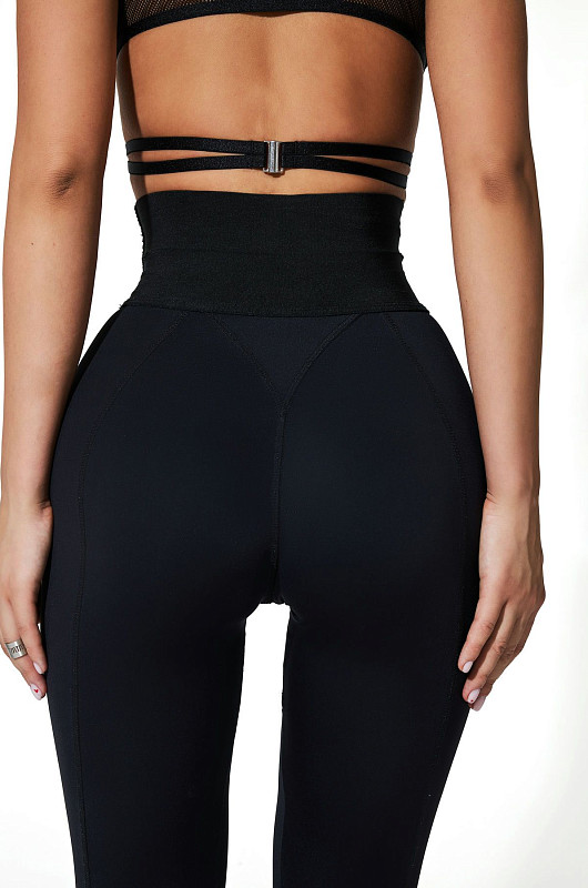 Леггинсы с декоративными резами, черный - Фото 5