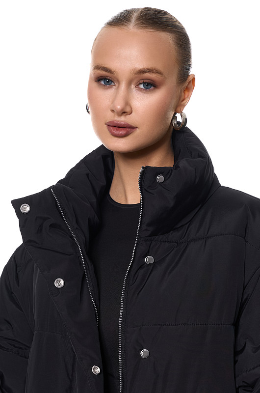 Пуховик long, черный - Фото 4