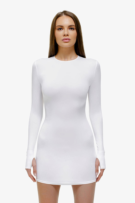 Платье мини из бифлекса, белый - Фото 2