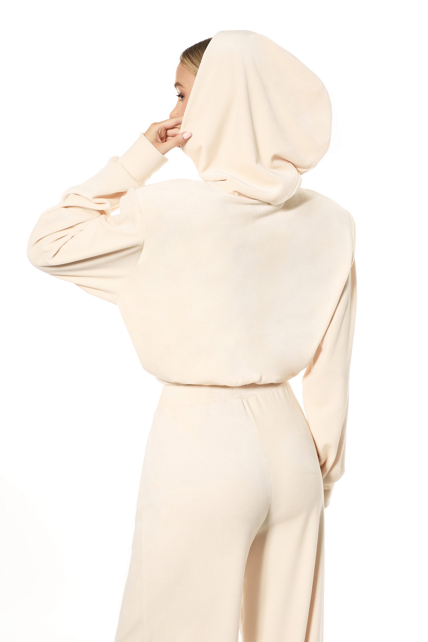 Зип - худи из велюра SVYATAYA, сливочный - Фото 2