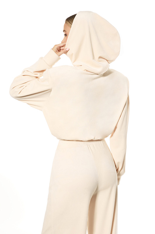 Зип - худи из велюра SVYATAYA, сливочный - Фото 2