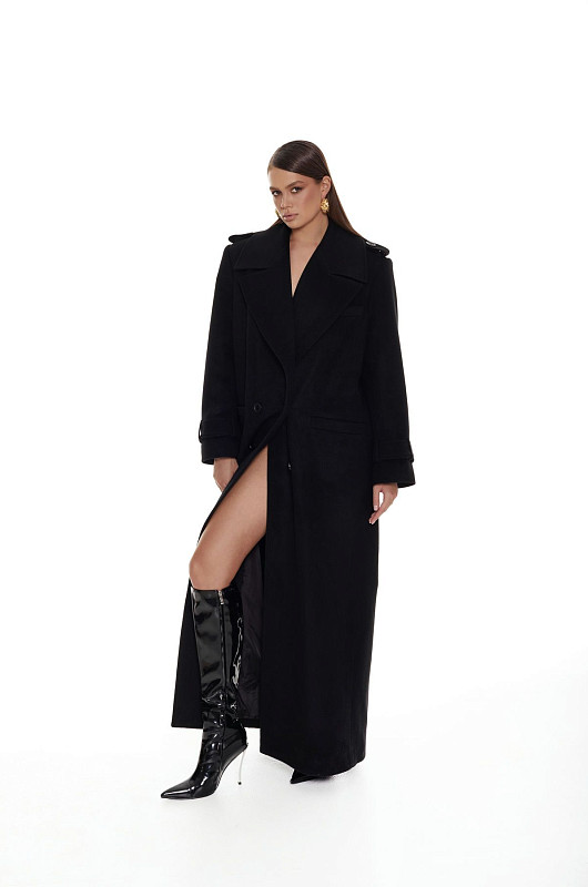 Пальто с широкой линией плеч, черный - Фото 1